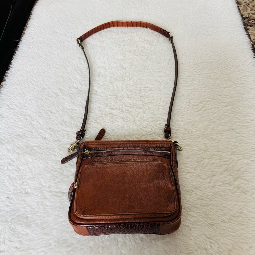 Brahmin Grain/Croc Embossed Brown Leather Small Shoulder/Crossbody Bag